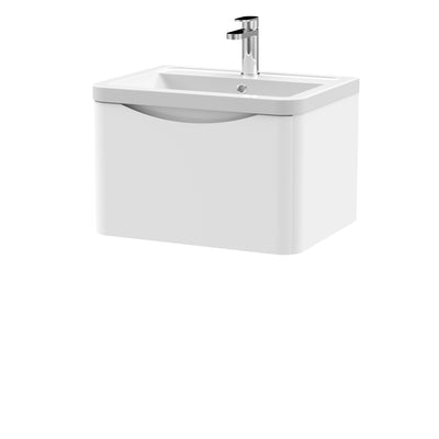 Nuie Lunar 600 x 445mm Wall Hung Vanity Unit With 1 Drawer & Ceramic Basin - White Satin