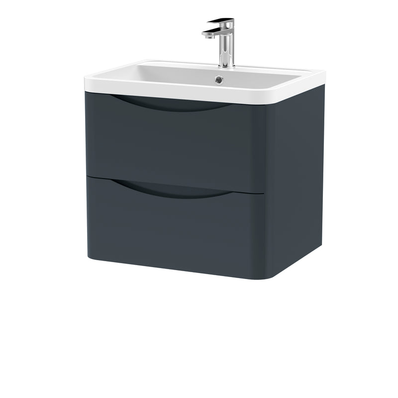 Nuie Lunar 600 x 445mm Wall Hung Vanity Unit With 2 Drawers & Polymarble Basin - Anthracite Satin