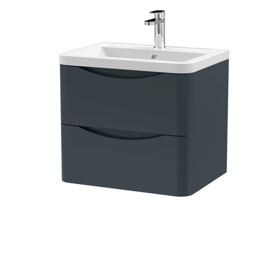 Nuie Lunar 600 x 445mm Wall Hung Vanity Unit With 2 Drawers & Ceramic Basin - Anthracite Satin