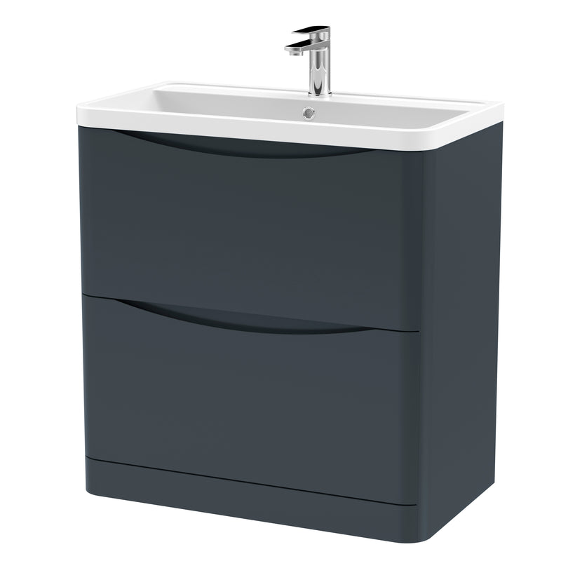 Nuie Lunar 800 x 445mm Floor Standing Vanity Unit With 2 Drawers & Polymarble Basin - Anthracite Satin