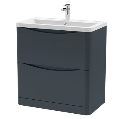 Nuie Lunar 800 x 445mm Floor Standing Vanity Unit With 2 Drawers & Ceramic Basin - Anthracite Satin
