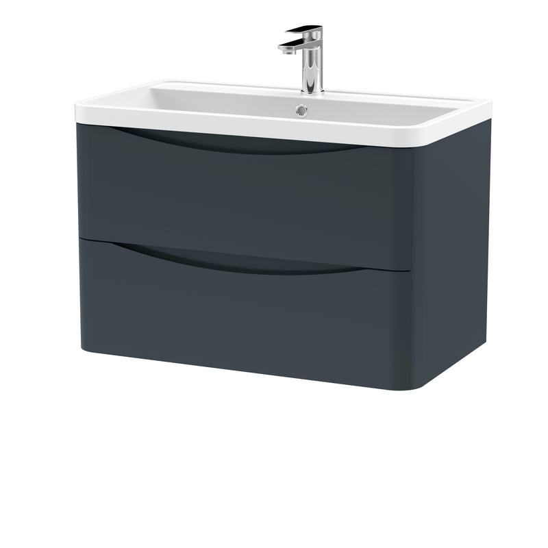 Nuie Lunar 800 x 445mm Wall Hung Vanity Unit With 2 Drawers & Polymarble Basin - Anthracite Satin