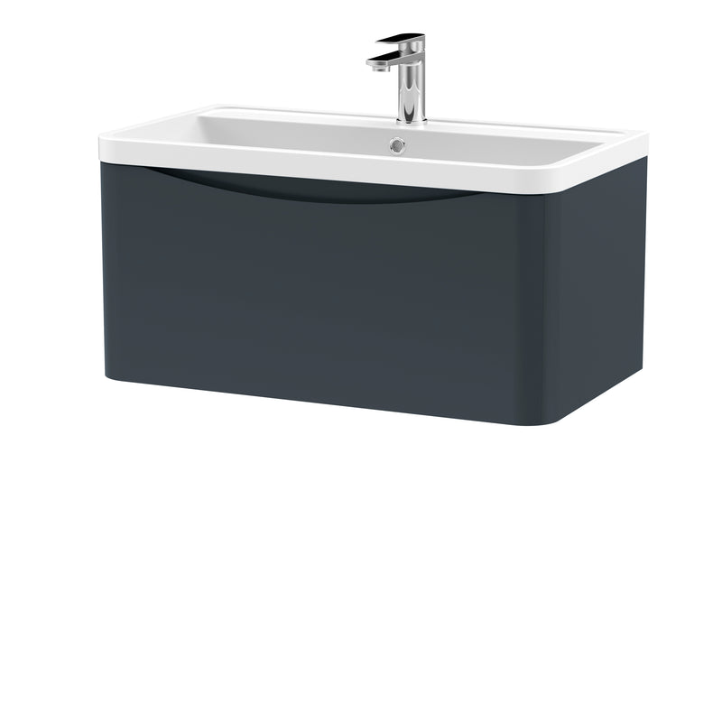 Nuie Lunar 800 x 445mm Wall Hung Vanity Unit With 1 Drawer & Polymarble Basin - Anthracite Satin