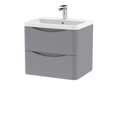 Nuie Lunar 600 x 445mm Wall Hung Vanity Unit With 2 Drawers & Polymarble Basin - Grey Satin