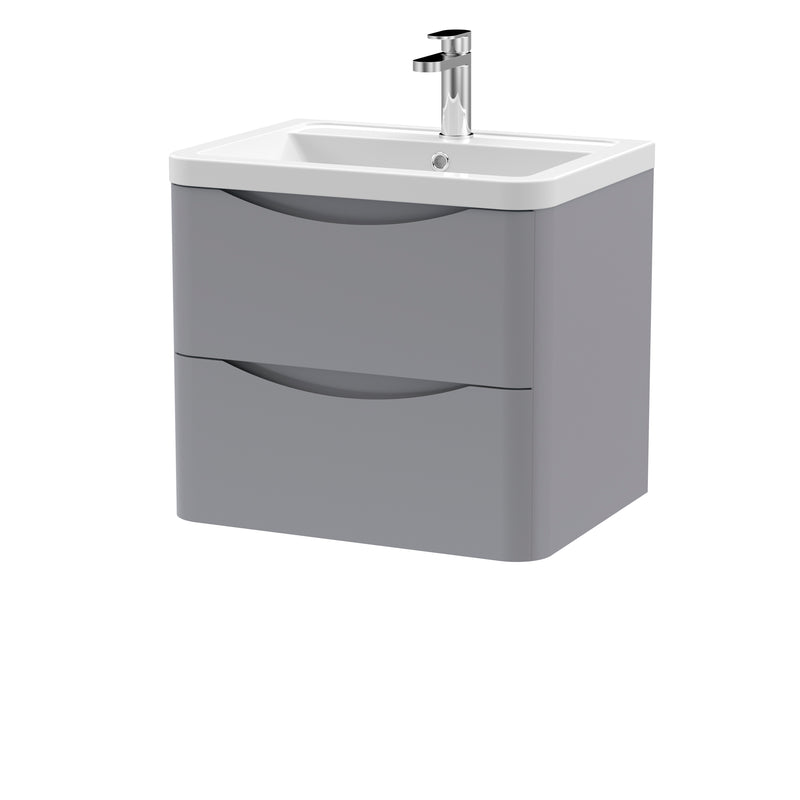 Nuie Lunar 600 x 445mm Wall Hung Vanity Unit With 2 Drawers & Ceramic Basin - Grey Satin