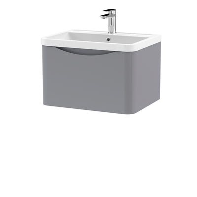 Nuie Lunar 600 x 445mm Wall Hung Vanity Unit With 1 Drawer & Polymarble Basin - Grey Satin