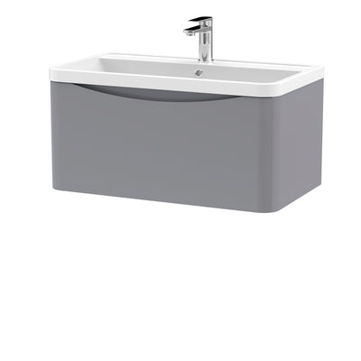 Nuie Lunar 800 x 445mm Wall Hung Vanity Unit With 1 Drawer & Polymarble Basin - Grey Satin