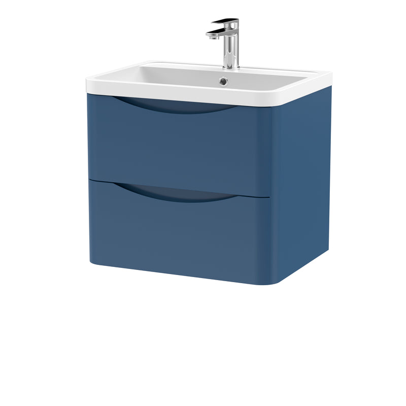 Nuie Lunar 600 x 445mm Wall Hung Vanity Unit With 2 Drawers & Polymarble Basin - Blue Satin