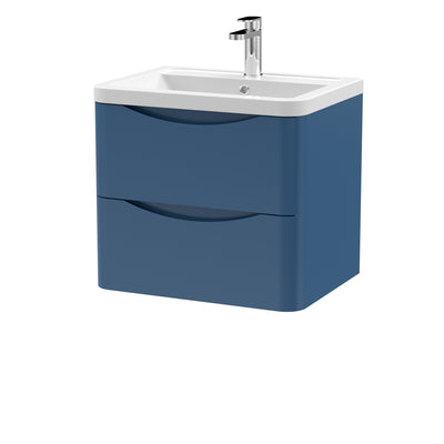 Nuie Lunar 600 x 445mm Wall Hung Vanity Unit With 2 Drawers & Ceramic Basin - Blue Satin