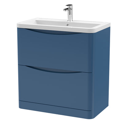 Nuie Lunar 800 x 445mm Floor Standing Vanity Unit With 2 Drawers & Ceramic Basin - Blue Satin