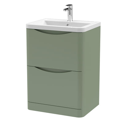 Nuie Lunar 600 x 445mm Floor Standing Vanity Unit With 2 Drawers & Ceramic Basin - Green Satin