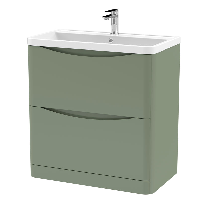 Nuie Lunar 800 x 445mm Floor Standing Vanity Unit With 2 Drawers & Polymarble Basin - Green Satin