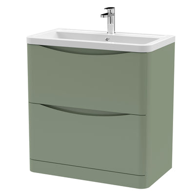 Nuie Lunar 800 x 445mm Floor Standing Vanity Unit With 2 Drawers & Ceramic Basin - Green Satin