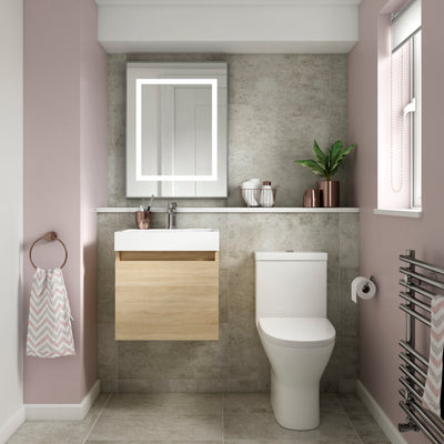 Jenson 500 x 360mm Wall Hung Vanity Unit & Polymarble Basin - Natural Oak