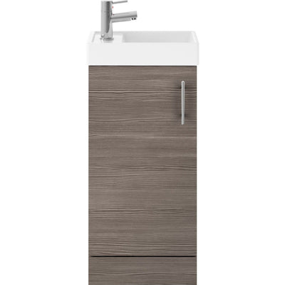 Nuie Vault 400 x 222mm Floor Standing Vanity Unit With Single Door & Ceramic Basin - Anthracite Woodgrain
