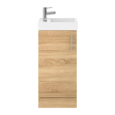 Nuie Vault 400 x 222mm Floor Standing Vanity Unit With Single Door & Ceramic Basin - Natural Oak Woodgrain
