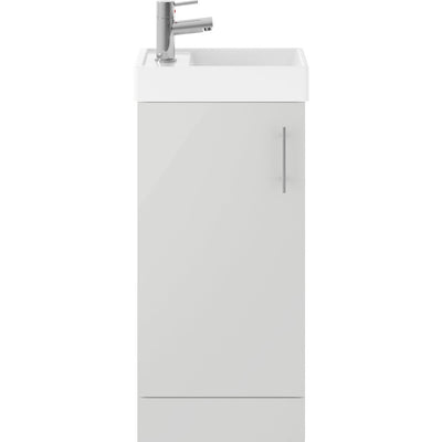 Nuie Vault 400 x 222mm Floor Standing Vanity Unit With Single Door & Ceramic Basin - Grey Mist Gloss