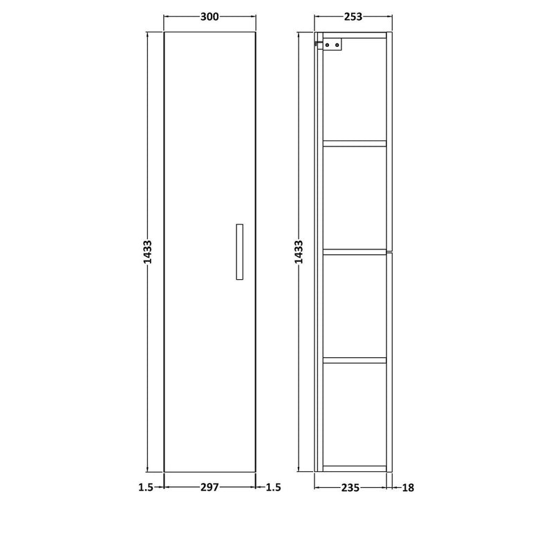 Cape 300mm Tall Unit With 1 Door - Gloss Grey Mist