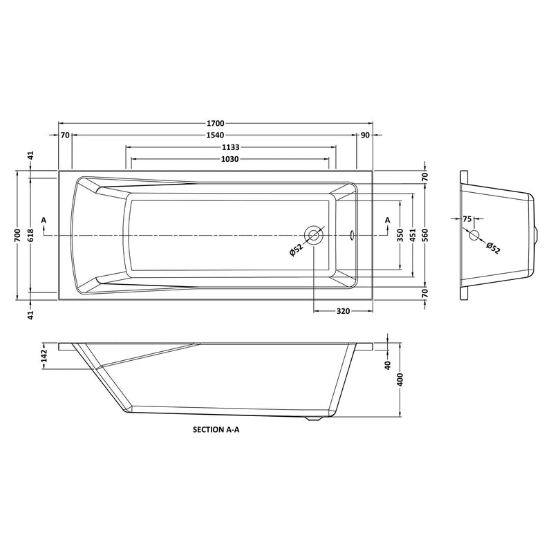 Cape Single Ended Bath 1700 x 700mm