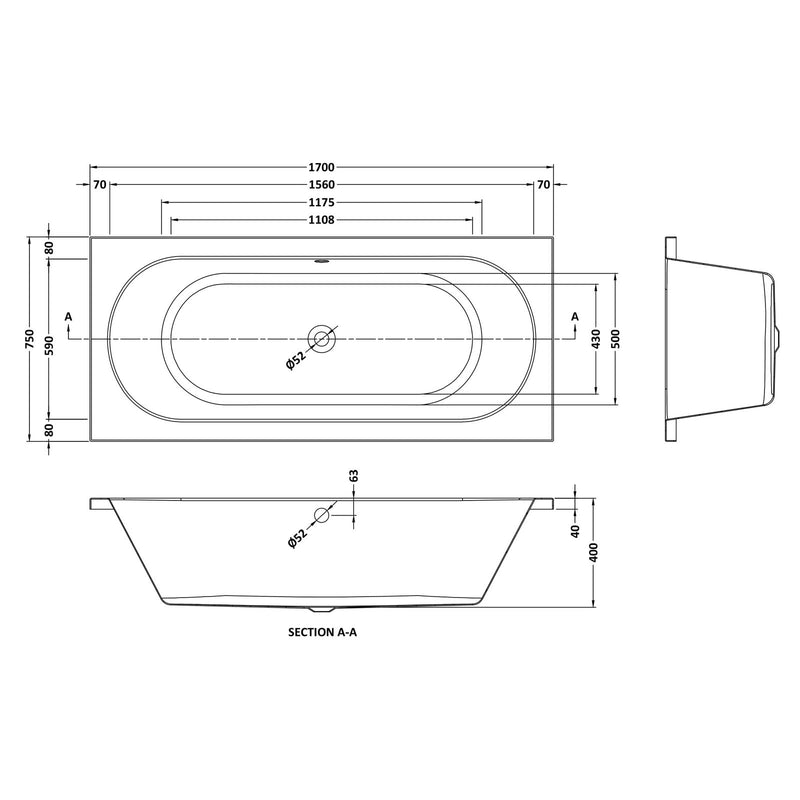 Capri Double Ended Bath 1700 x 750mm