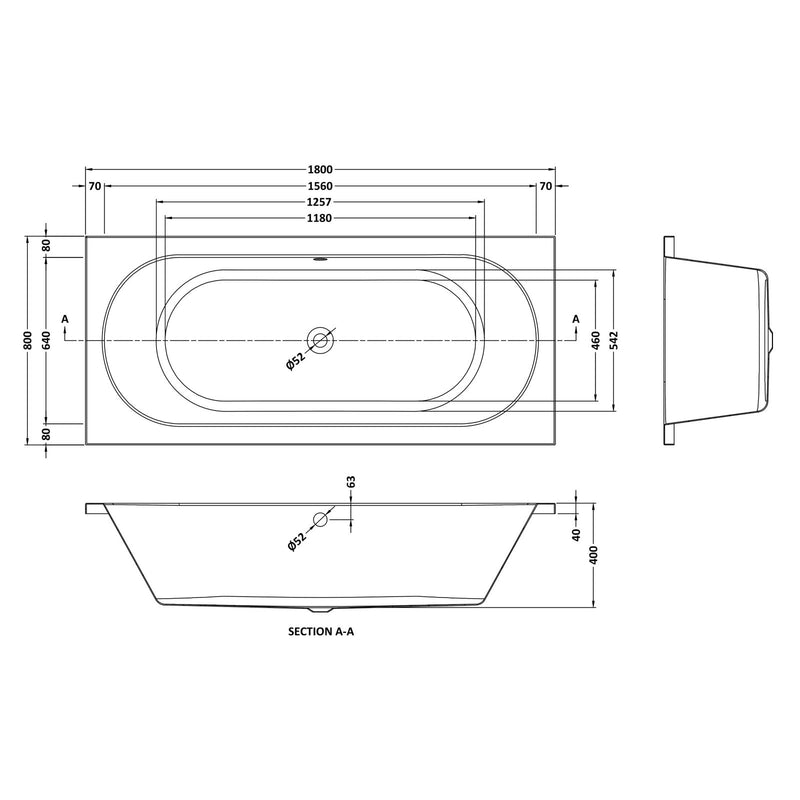 Capri Double Ended Bath 1800 x 800mm