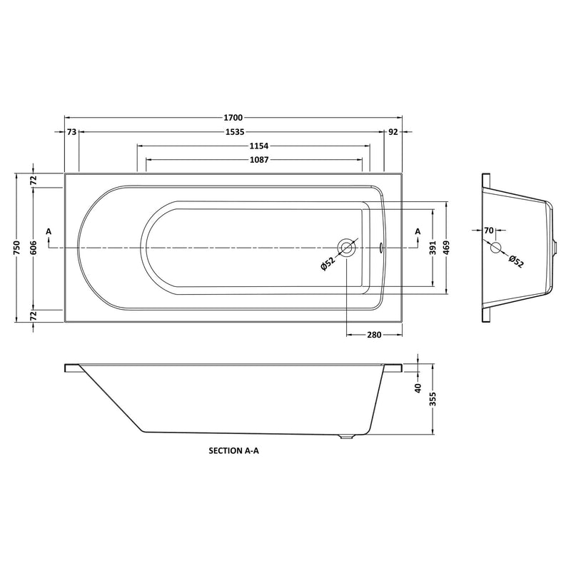 Capri Single Ended Bath 1700 x 750mm