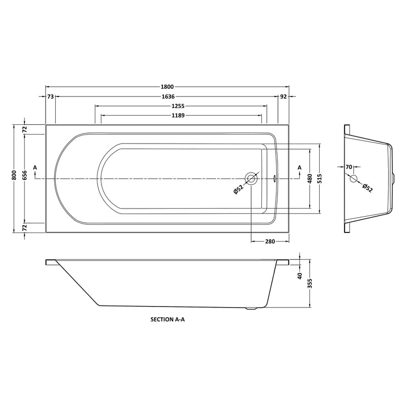 Capri Single Ended Bath 1800 x 800mm