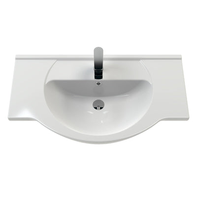 Nuie Mayford 850 x 330mm Floor Standing Vanity Unit With 3 Doors, 2 Drawers & Ceramic Basin - Gloss White