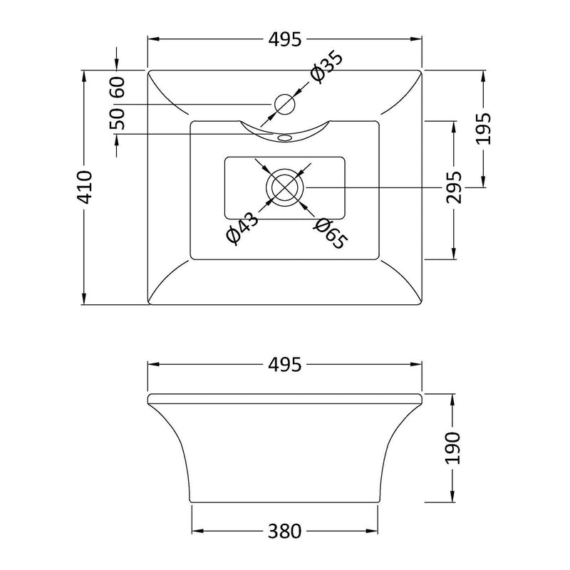 Moby Rectangular 480mm Countertop Basin With Tap Hole