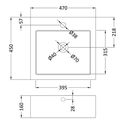 Cape Square 470mm Countertop Basin With Tap Hole