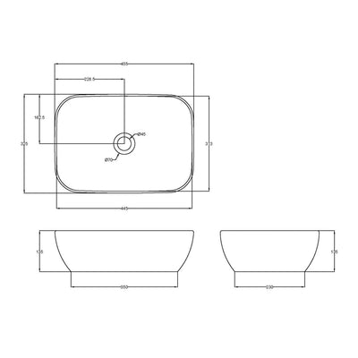 Nuie Luxe Vessel Rectangular Basin 455 x 325mm - Matt Grey