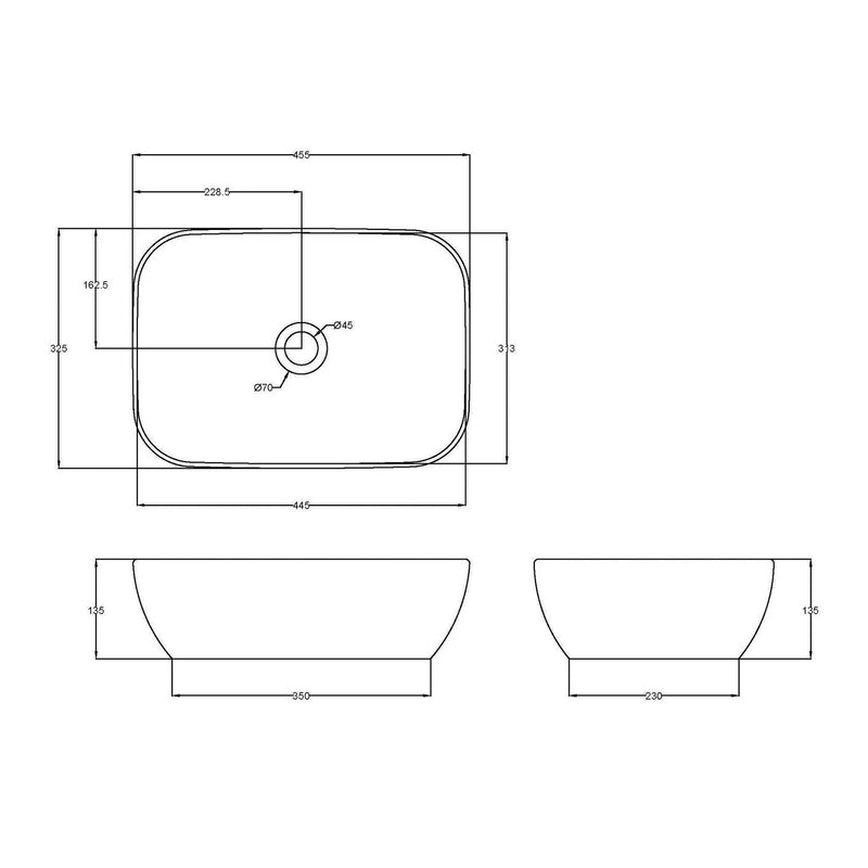 Nuie Luxe Vessel Rectangular Basin 455 x 325mm - Matt Grey