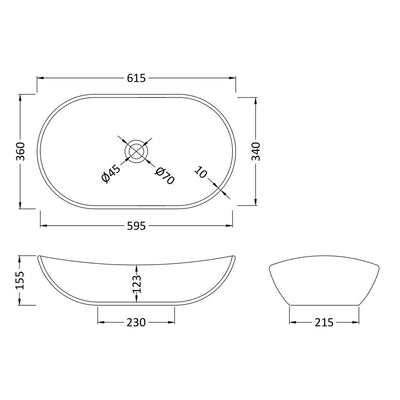Nuie Luxe Vessel Oval Basin 615 x 360mm - Matt Grey