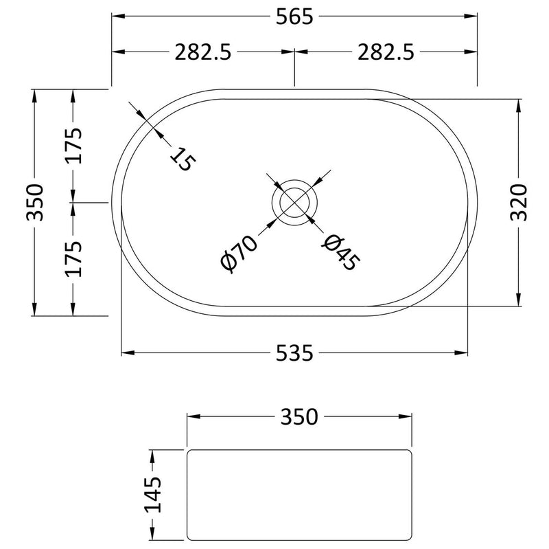 Nuie Luxe Vessel Oval Basin 565 x 350mm - Matt Black