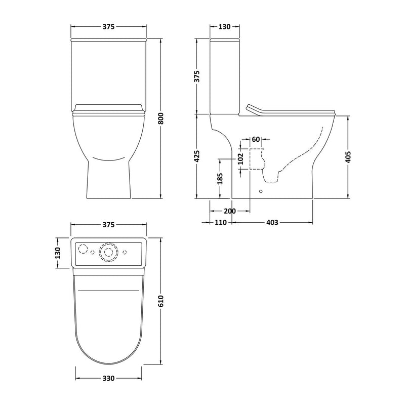 Nuie Freya Compact Rimless Toilet & Soft Close Seat - 610mm Projection
