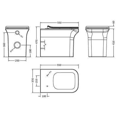 Nuie Ava Back To Wall Toilet & Soft Close Sandwich Seat - 550mm Projection