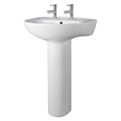Layla 550mm Basin With 2 Tap Hole & Full Pedestal