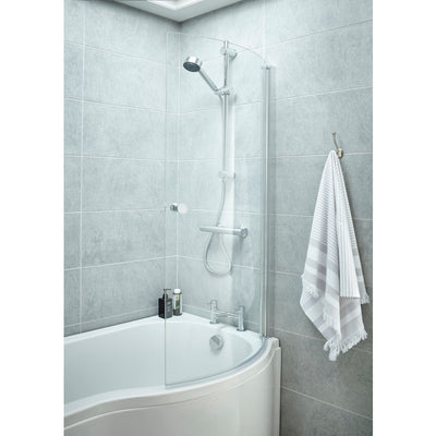 Capri Curved P Shape Shower Bath Screen With Knob 715mm