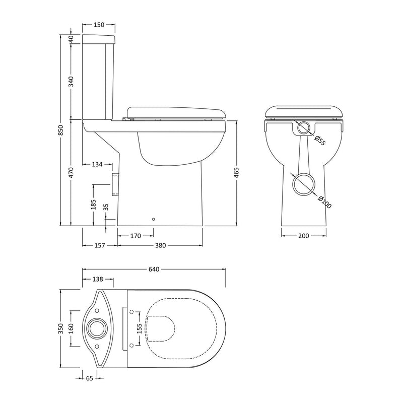 Nuie Ivo Comfort Height Close Coupled Toilet & Soft Close Seat - 640mm Projection