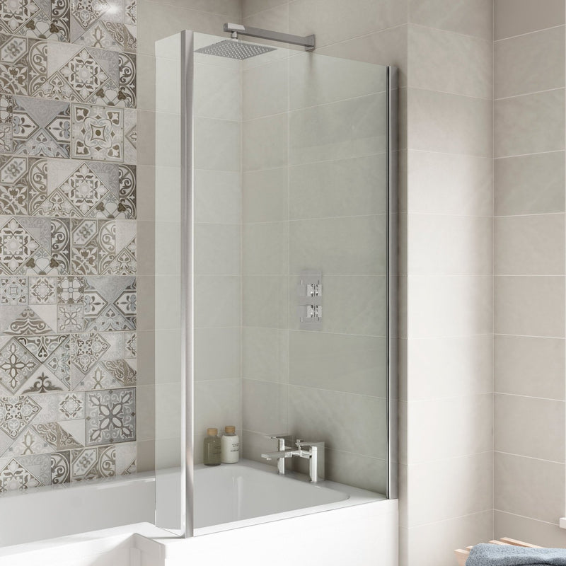 Cape Hinged L Shape Shower Bath Screen With Fixed Return 805mm