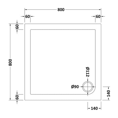 Nuie Slip Resistant Square Matt White Stone Resin Shower Tray - 800 x 800mm