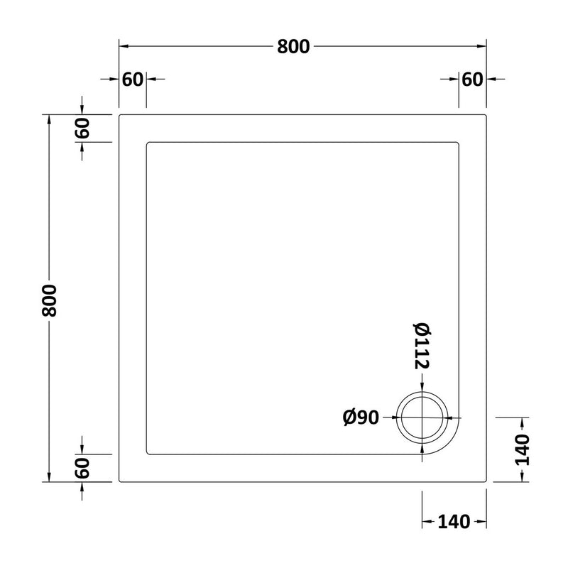 Nuie Slip Resistant Square Matt White Stone Resin Shower Tray - 800 x 800mm