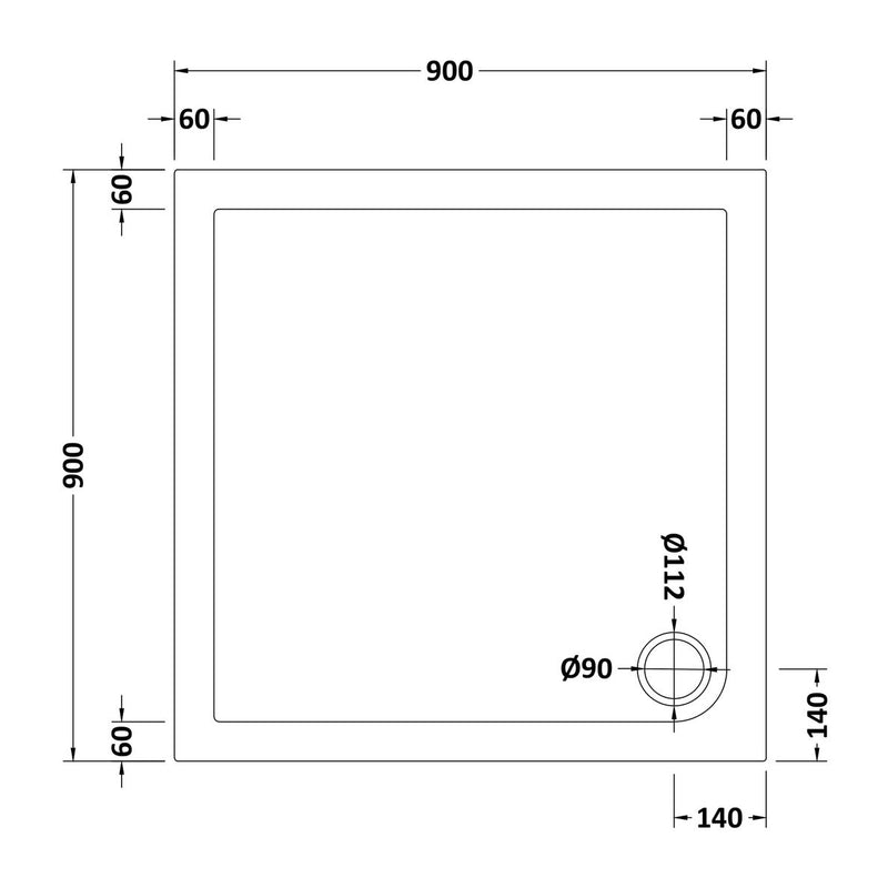 Nuie Slip Resistant Square Matt White Stone Resin Shower Tray - 900 x 900mm
