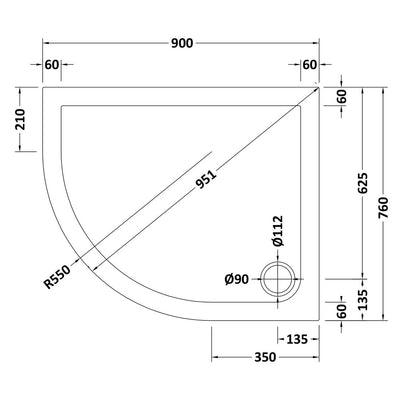 Nuie Slip Resistant Offset Quadrant Matt White Stone Resin Shower Tray - 900 x 760mm, Left Hand