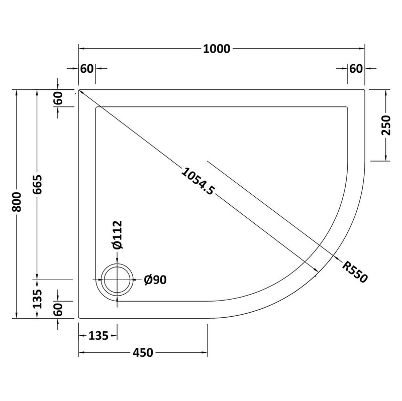 Nuie Slip Resistant Offset Quadrant Matt White Stone Resin Shower Tray - 1000 x 800mm, Right Hand