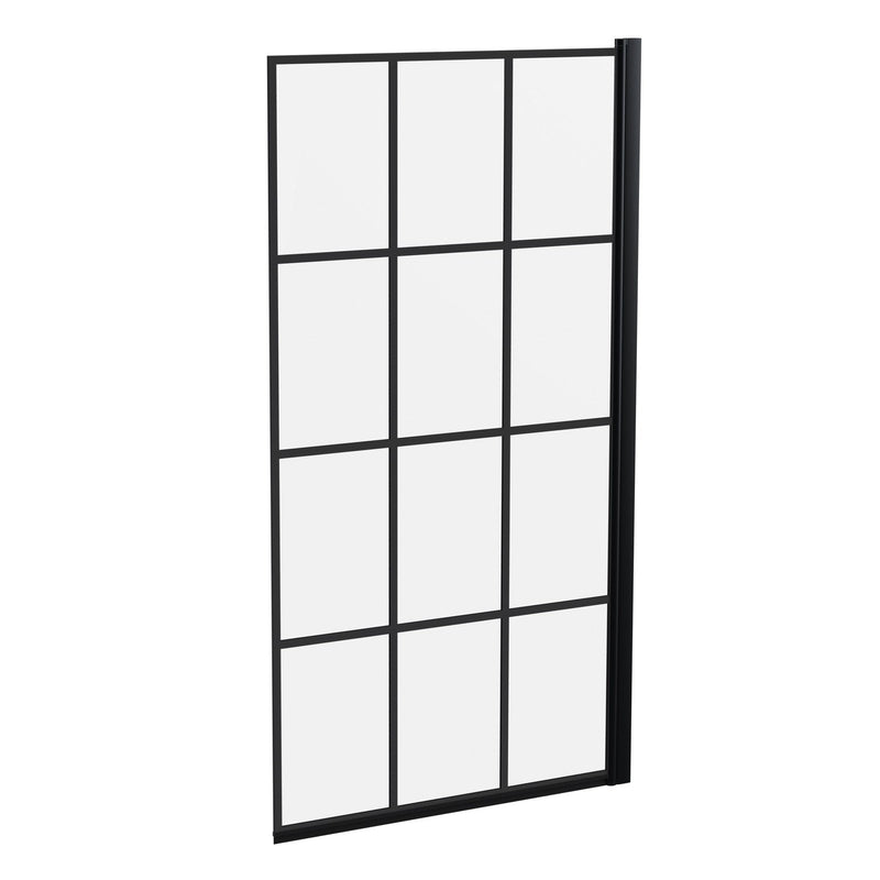 Porto Black Grid Square Hinged 6mm Bath Screen 785mm