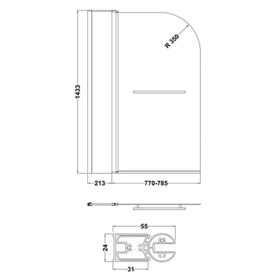 Porto Round Hinged 6mm Bath Screen With Fixed Panel & Towel Rail 985mm 