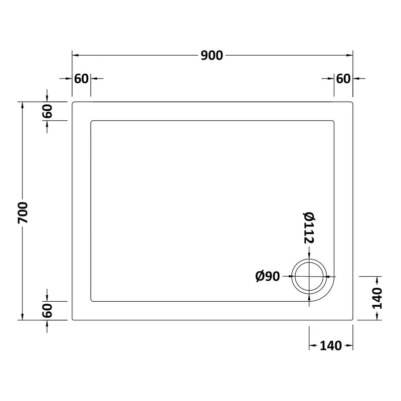 Stone Resin 40mm Rectangular Shower Tray & Waste 900 x 700mm