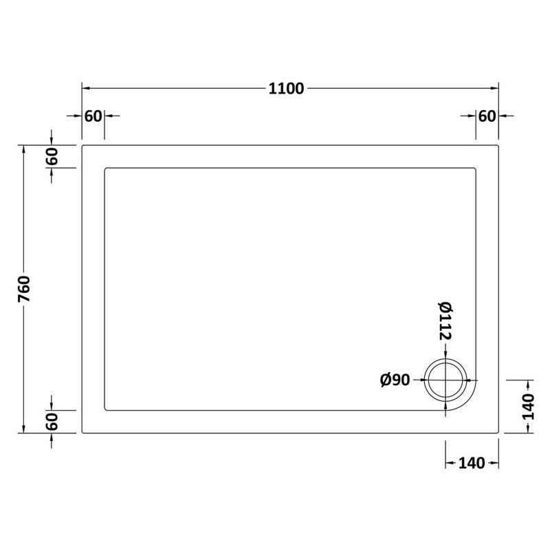 Stone Resin 40mm Rectangular Shower Tray & Waste 1100 x 760mm