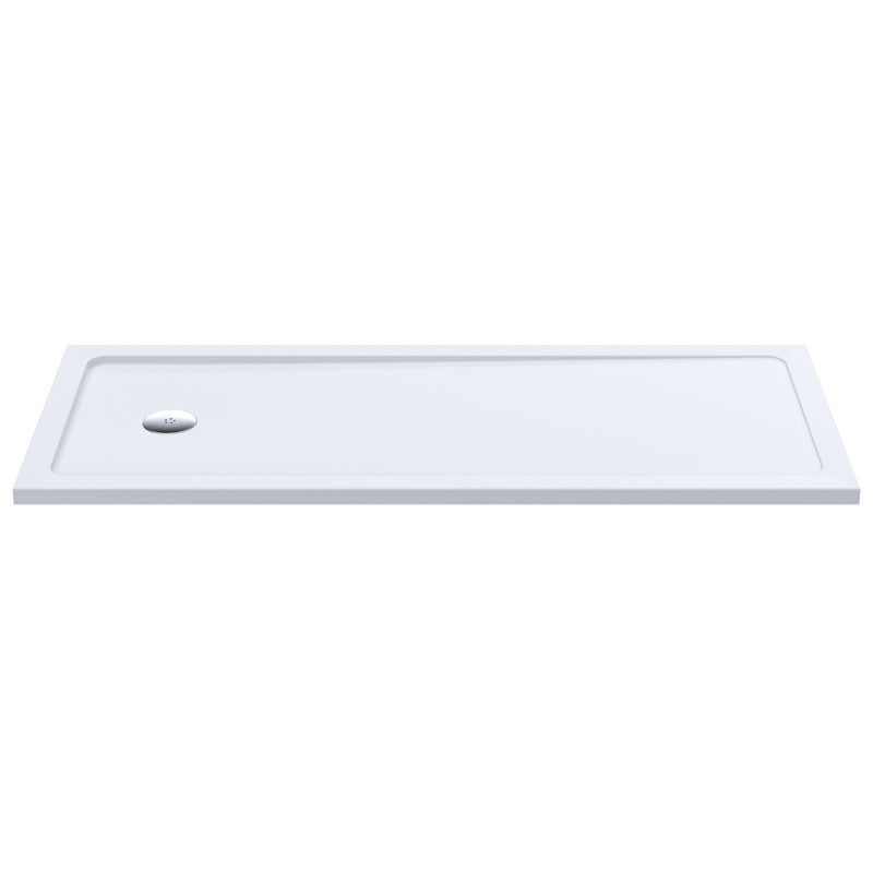 Nuie Pearlstone Rectangular Gloss White Stone Resin Shower Tray - 1700 x 700mm, With End Waste